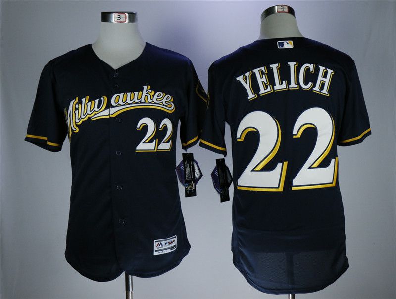 Men Milwaukee Brewers #22 Yelich Blue Elite MLB Jerseys